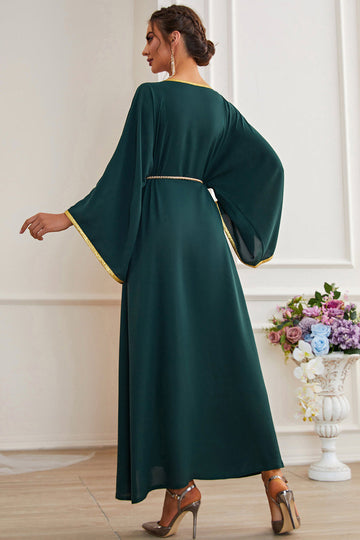 Ciemnozielone długie rękawy Maxi Abaya